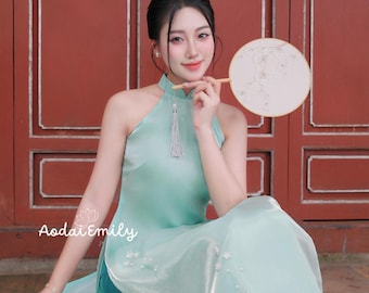 MILANI Sleeveless ao dai with hand beading flowers| Pre made ao dai|  | Ao dai yếm Women| With pants| S-9XL