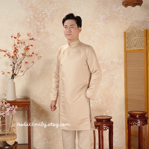 BRYAN Ao dai for men|  Plain color| Groomsmen ao dai| Wedding clothing| Pre made ao dai for men|| Slim fit| add 2-3 size to your T shirt