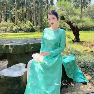 áo dài lụa tơ tằm Hà Dông| Mulberry silk ao dai with crystals| Ao dai special events| No pants| NN060