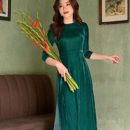Green Ao Dai Vietnamese Silk Long Dress With Pants Free - Etsy
