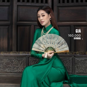 [No264]ベトナムアオザイ(Áo dài Việt Nam) Green Vietnamese Ao Dai With Yellow Pants | Ao Dai Viet Nam