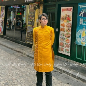 Ao dai for Men| Áo Dài Nam Gấm vang| Pre made ao dai Vietnam|Gold| Ao dai for groomsmen| Add 1 or 2 size to your T shirt size|MEN004