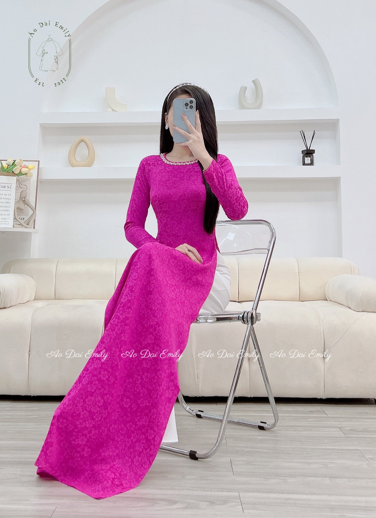 Áo Dài Lụa Màu Hồng Kết Hạt| Pre Made Ao Dai Viet Nam