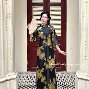 Áo dài lụa màu xanh| Pre made ao dai Viet Nam| Vietnamese