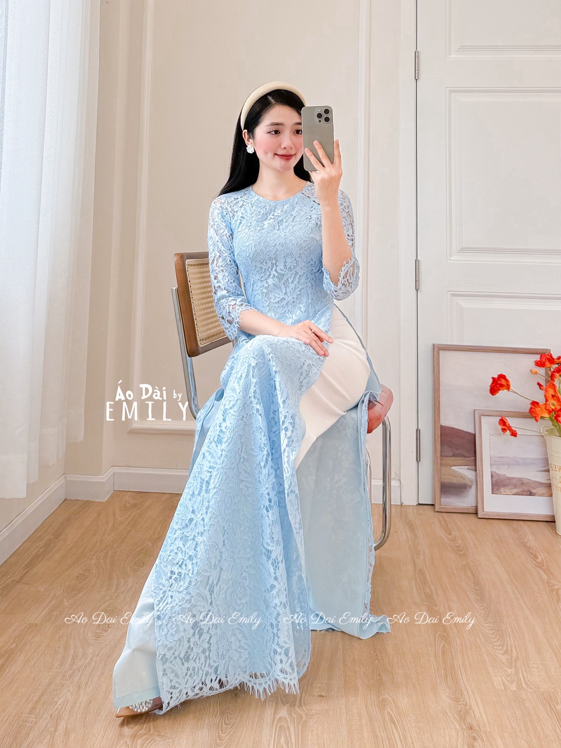 Baby Blue Lace and Silk ao Dai Ao Dai Women Vietnamese Long Dress Pastel ao Dai Ao Dai for Bridesmaids Ao Dai Special Eventshn054 Etsy