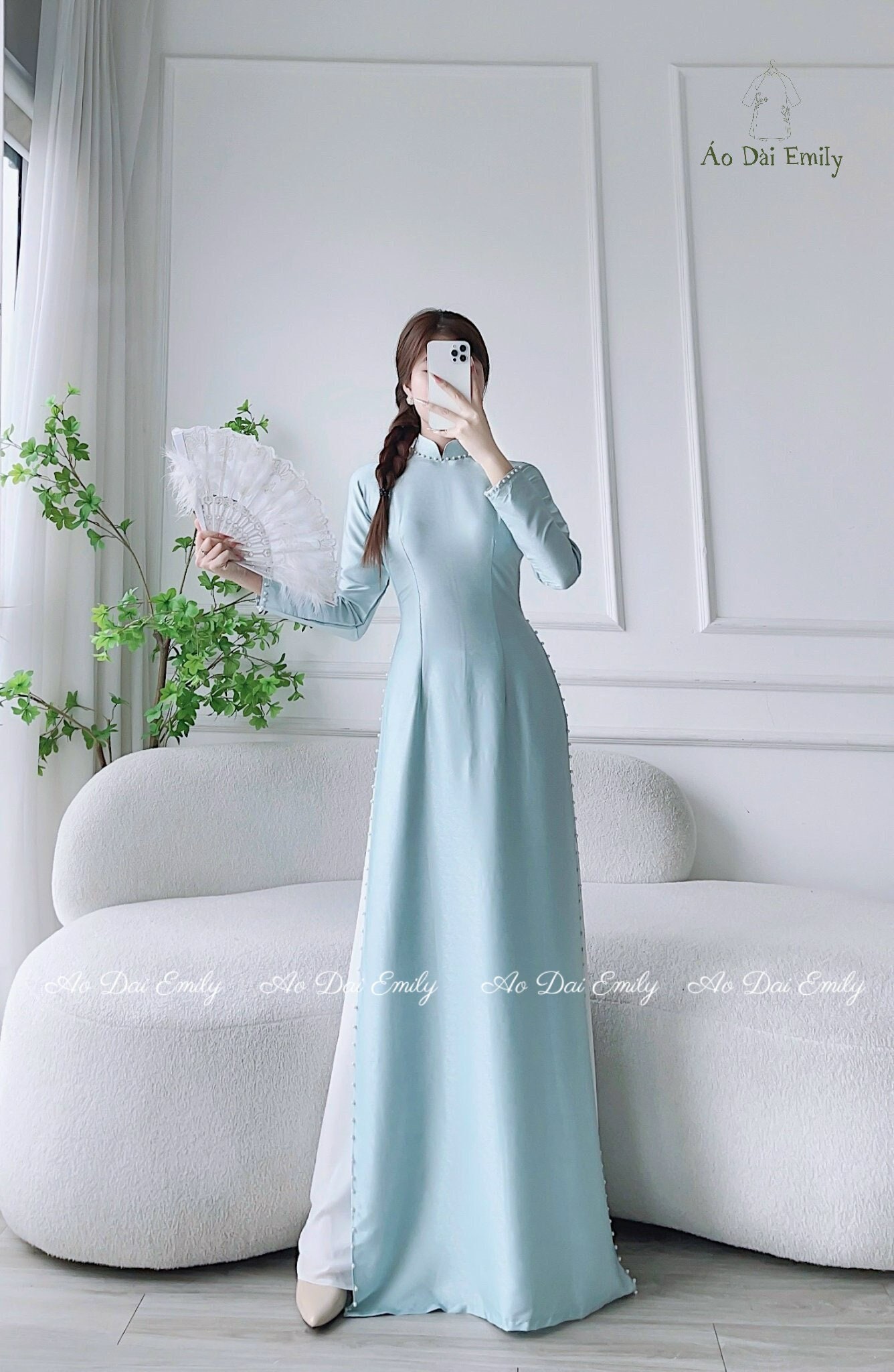 ao dai dress Elegant and Graceful Vietnamese Authentic Modified Summer Long Performance Cheongsam Blue / XS slight stretch Red velvet Modern Ao Dai|