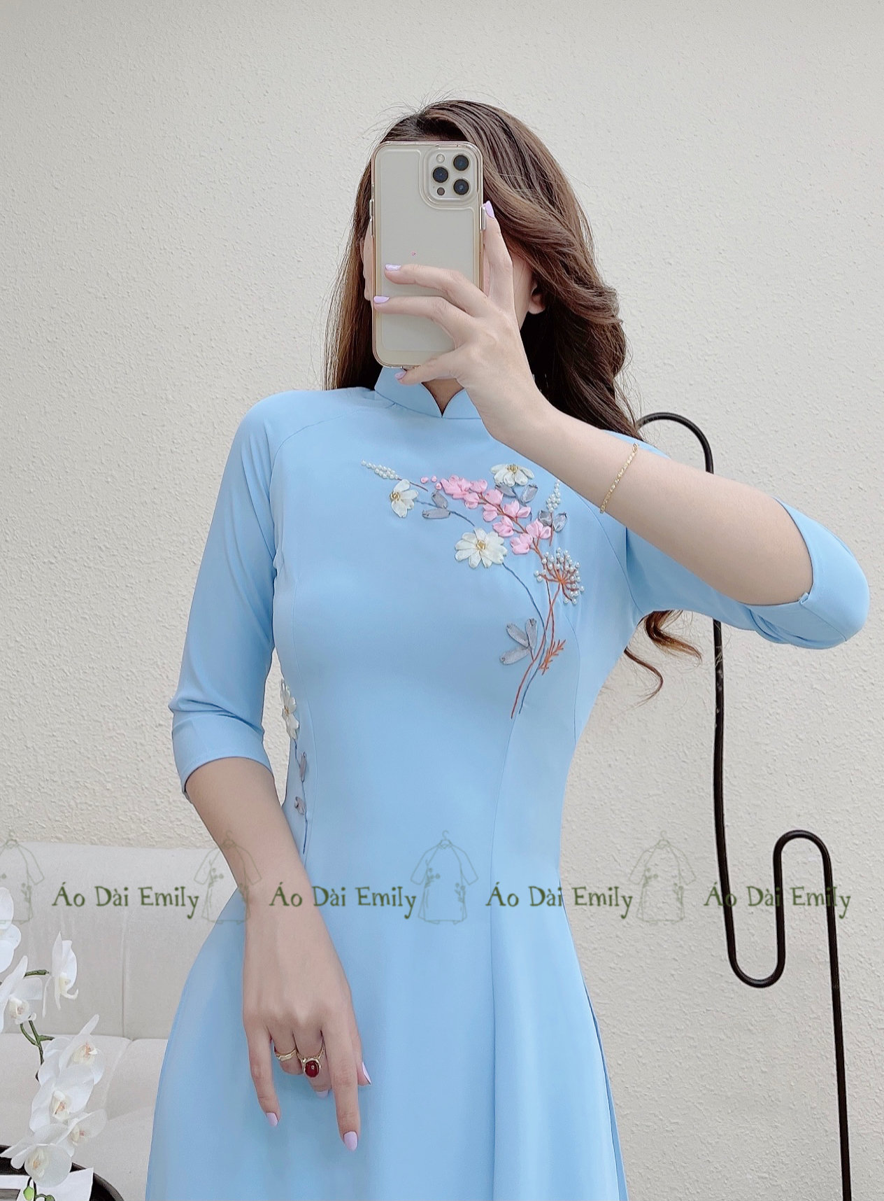 Royal Blue Gam Hoa Gió Áo Dài | Pre-made Traditional