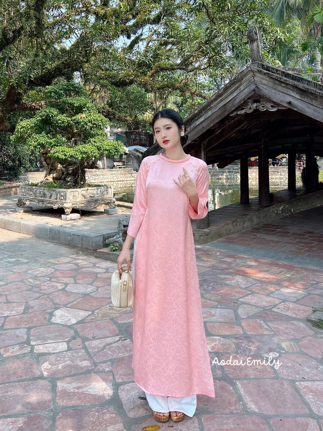 Pink Modern Ao Dai With Sheer Wide Sleeves | Vietnamese Ao Dai NO Pants