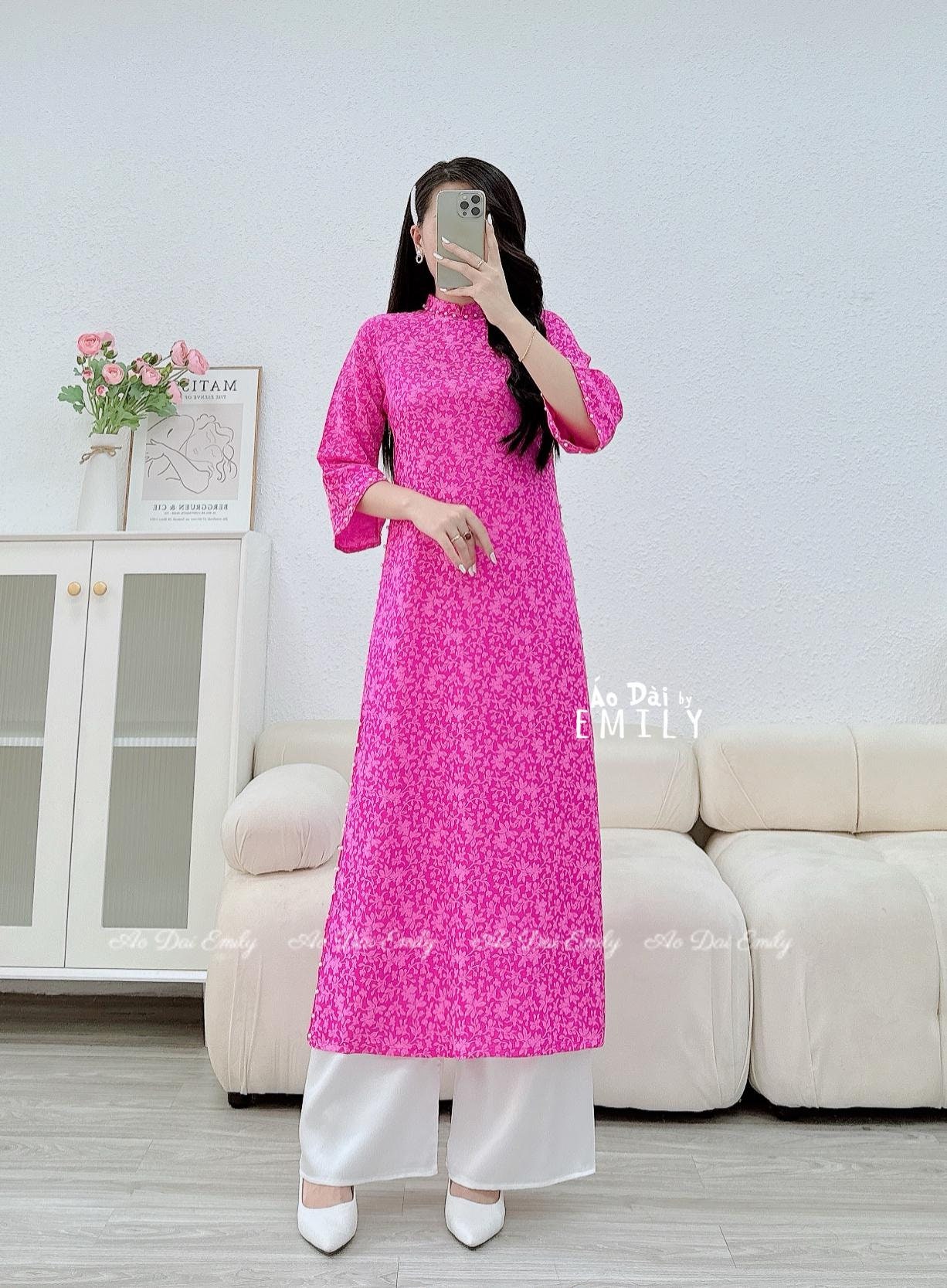 Shifted Hot Pink modern ao dai  with pearls| áo dài cách tân| Ao dai Viet Nam| | Pre made Ao dai | Ao dai Tet 2025| No pants