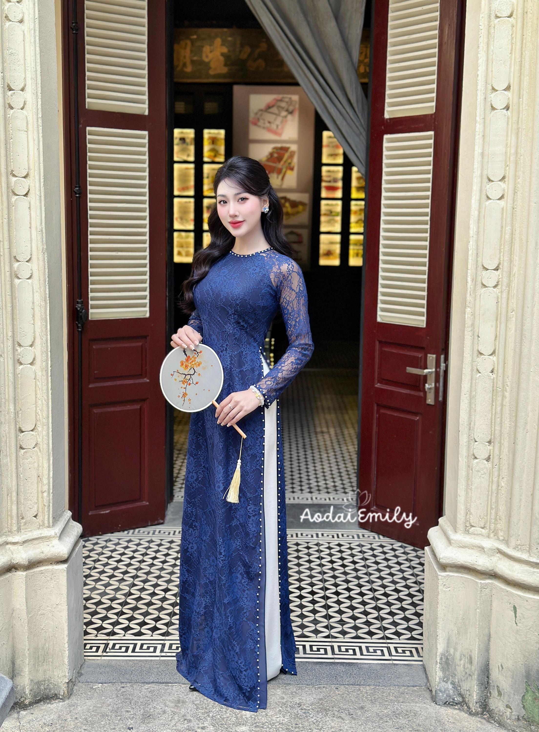 パーティードレス Navy Cotton Blend Layered Dress 即納】フラワーブルーパーティドレス | LA MERFE 〜特別な日のお