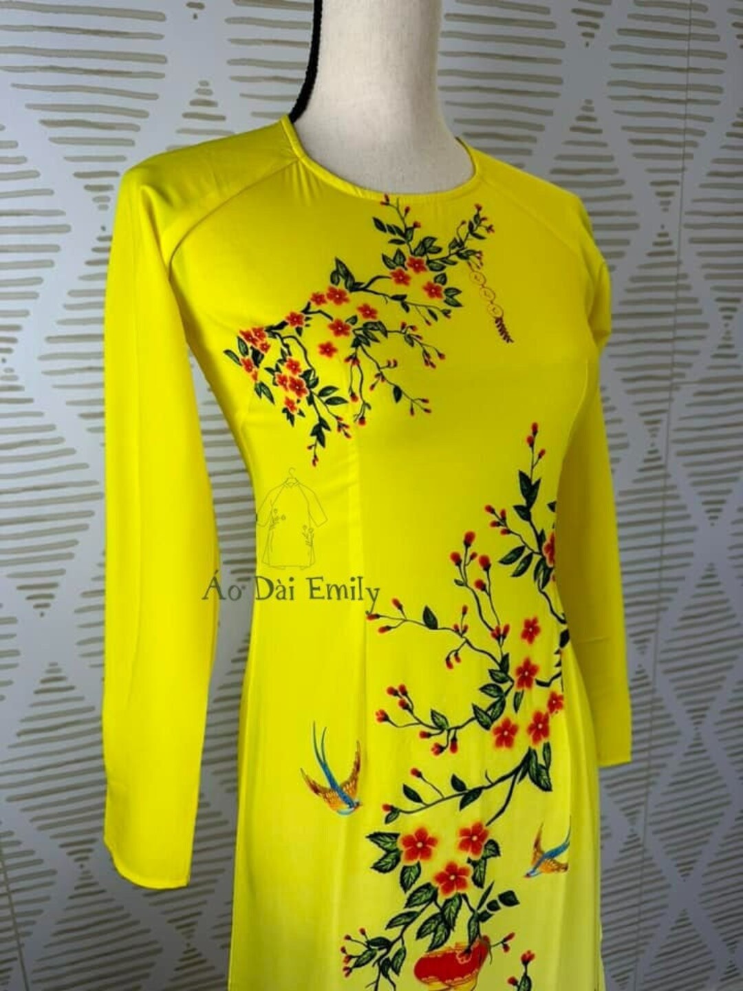 Ao Dai Lua Nhat in Hoa Pre Made Vietnamese Long Dress Ao Dai Viet Nam ...