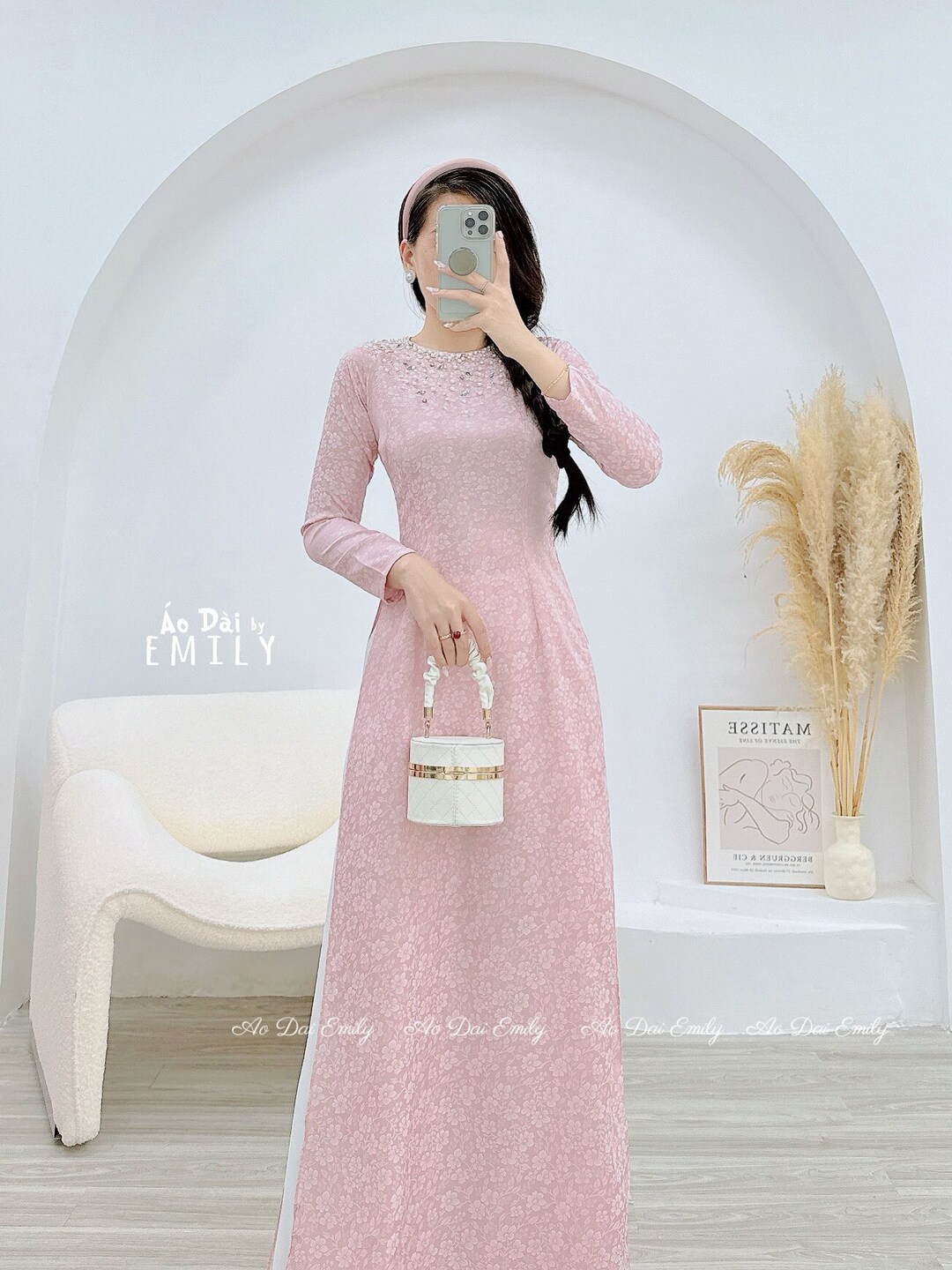 Sweet Pink Vietnamese Traditional Ao Dai For Women-No Pants | Áo Dài Truyền Thống Lụa main image 1