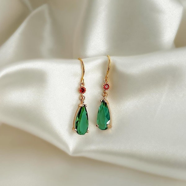 SOPHIE (Howl's Moving Castle Earrings, Studio Ghibli Earrings, 18k Gold Plated, Green and Red Cubic Zirconia)