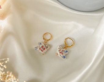 ISA (Porcelain Bird Earrings, Dove earrings, Dainty and Elegant Earrings, Delicate, Coquette earrings)