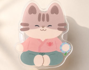 Meditation Cat Phone Grip | Dusty the Peaceful Cat | Cute Cozy Acrylic Phone Holder | Regular / Magnetic