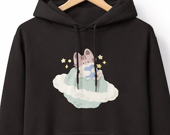 Dusty Cat in Universe Hoodie – Cozy Space Graphic Sweatshirt, Gift for Cat Lovers