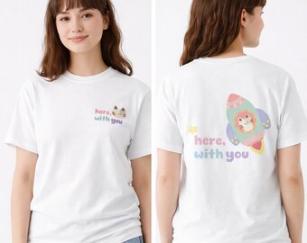 Pastel Space Cat T-Shirt – Cozy Graphic Tee, Unisex Heavyweight Cotton Tee