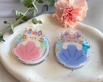 Mermaid Cat Phone Grip | Ocean Shell Acrylic Phone Stand