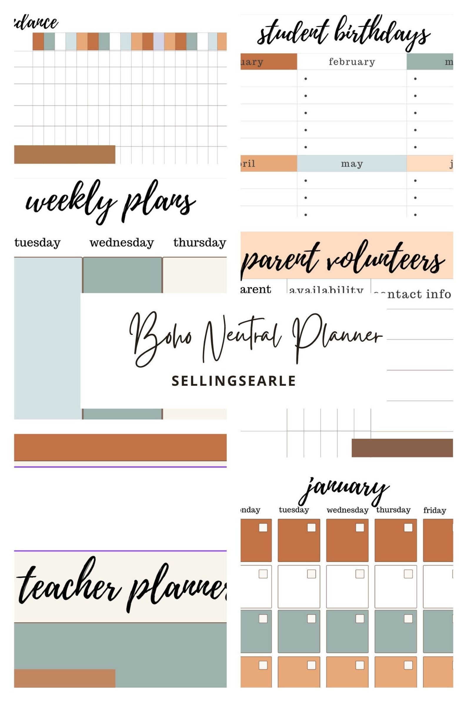 Teacher Planner 2223 Planner Printable Planner Boho Etsy