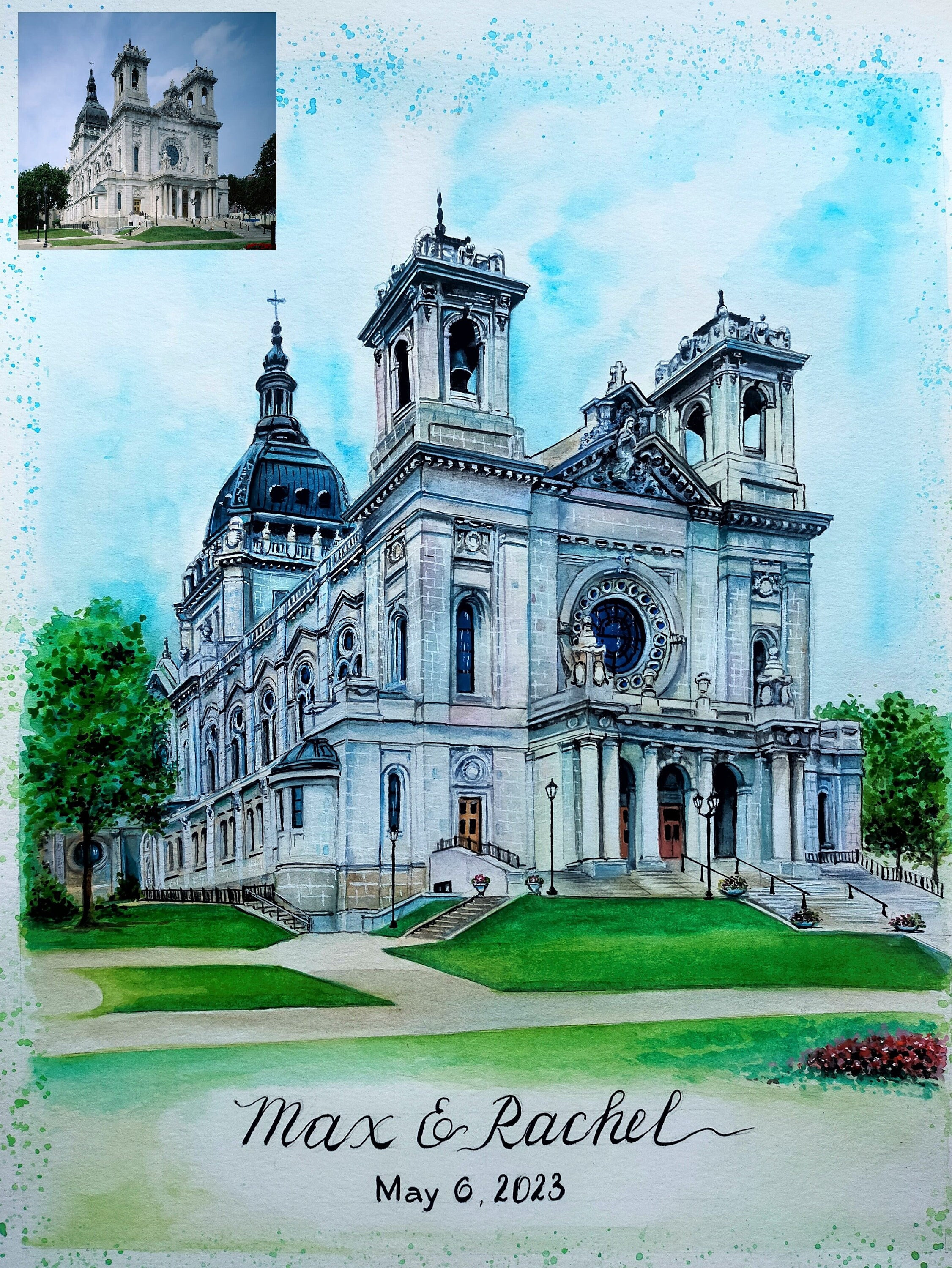 Custom Watercolor Church Painting, Wedding Venue Portrait, Religious Building Portrait, Handmade Original Paintings from Photo