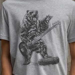 Bassist Grizzly Bear Shirt | Funny Animal T-shirt | Guitarist Tee Gifts | Metal Bass Player Shirts | Guitar Lover Tee | Rockers Band Tshirts