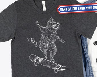 Funny Skater Raccoon Shirt | Funny Animal Tshirt | Skate Dad Gift Idea | Extreme Sports Boyfriend Gifts | Trash Cat Shirt | Trashy Panda Tee