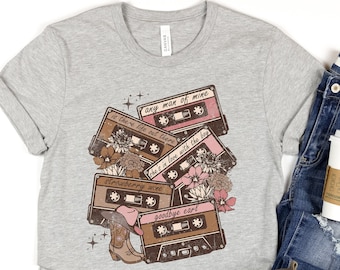 90's Country Songs Cassette Shirt | Retro Radio Tapes T-shirt | Vintage Cassette Short Sleeve | Music Lover Tee Gift Idea | Floral Tape Tees