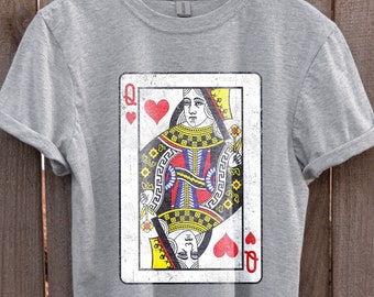 Hartenkoningin-shirt | T-shirt voor dames | Queen Card-shirts | Poker-T-shirts | Cadeau-idee voor gokker | T-shirts met hart en koningin | Cadeaus casinoshirt