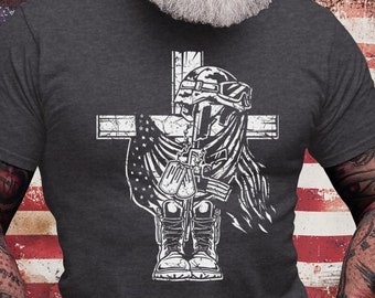 Cross and Military Gears Shirt | Memorial Day Tshirt | Honor the Brave Tee | Soldier Dad Gift Idea | Veteran Short Sleeve | US Army Jersey