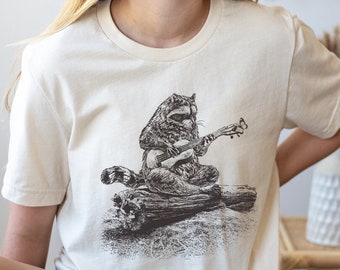 Cute Raccoon in Ukulele Shirt | Funny Animal T-shirt | Guitarist Tee Gifts | Street Cat Shirts | Stay Trashy Short Sleeve | Woodland Animal