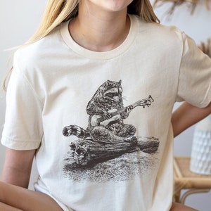 Cute Raccoon in Ukulele Shirt | Funny Animal T-shirt | Guitarist Tee Gifts | Street Cat Shirts | Stay Trashy Short Sleeve | Woodland Animal