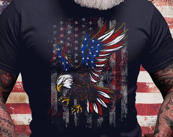 Camiseta con águila patriótica de EE. UU. / Camiseta militar, idea de regalo / Camiseta de papá soldado / Camiseta de manga corta con bandera estadounidense / Camiseta del ejército de EE. UU. / Camiseta del Día de los Caídos