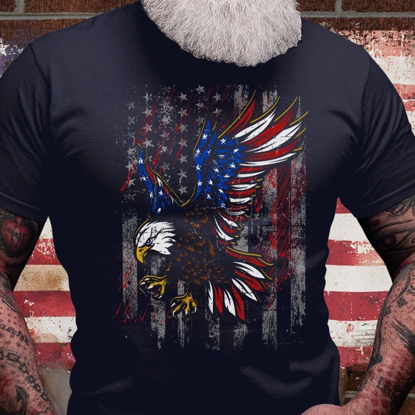 US Patriotic Eagle Shirt | Military Tee Gift Idea | Soldier Dad T-shirt | American Flag Short Sleeve | USA Army Tee | Memorial Day Jersey