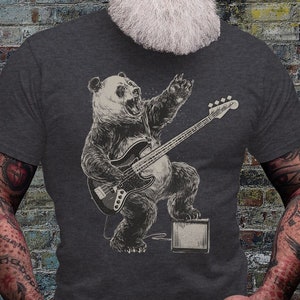Bassist Rockstar Panda Shirt | Funny Animal T-shirt | Bear Guitarist Tee | Rockers Dad Gifts | Rock Star Tshirt | Cute Music Lover Shirts