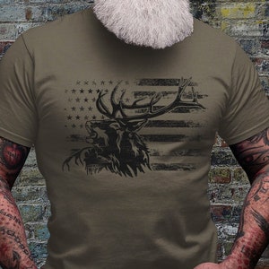 US Elk Deer Shirt | Deer Hunting T-shirt | Wild Hunter Short Sleeve | Wilderness Cotton Jersey | USA Outdoor Lover Gift Ideaa | Camping Tee