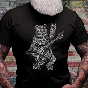 Guitarist Grizzly Bear Shirt | Funny Animal T-shirt | Animal Guitar Player Tee | Metal Wild Bear Gift Idea | Guitar Lover Tee| Rocker Shirts