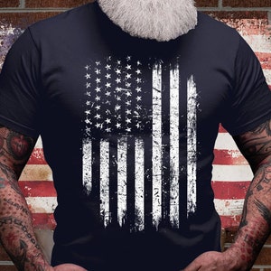USA Flag Distressed Shirt | Patriotic T-shirts | 4th of July Tee | Military Dad Gift Idea | Veteran Cotton Jersey | Soldier USA Flag Shirts