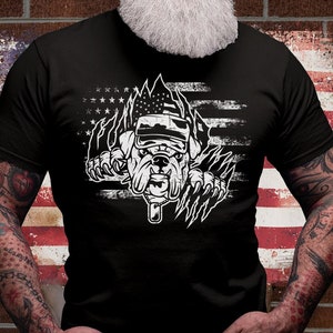 US MC Shirts | US Marine Corps T-shirt | Patriotic Dad Tee Gift Idea | Usa Distressed Flag Short Sleeve | American Bulldog Cotton Jersey Tee
