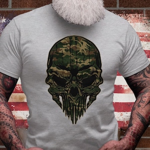 Skull Camo Shirt | Camouflage T-shirt | Military Skull Tee | US Army Gift Idea | Soldier Cotton Jersey | Veteran Dad Gifts| Memorial Day Tee
