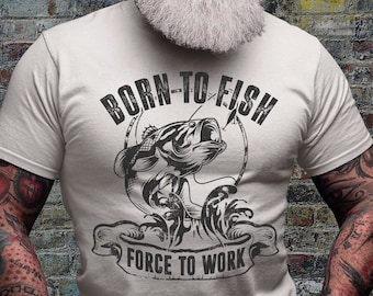 T-shirt né pour pêcher | Chemise de pêche | -shirt de pêche à la ligne | Idée cadeau t-shirt papa pêcheur | T-shirts de camping en plein air | T-shirt de pêche à l'achigan | Poisson de lac