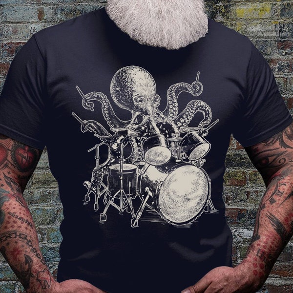 Funny Drummer Octopus Shirt | Weird Tshirt | Mens Graphic T-Shirt | Drummer Player Shirts | Band Member Tee | Rockstar Shirts | Rocker Gifts