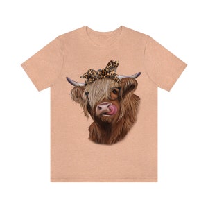 Camiseta de vaca de las Tierras Altas más linda / Camiseta de vaca de granja / Camiseta de vaca lamiendo / Idea de regalo encantadora para la vida en la granja / Jersey de algodón de manga corta con estampado de leopardo y vaca con banda imagen 8