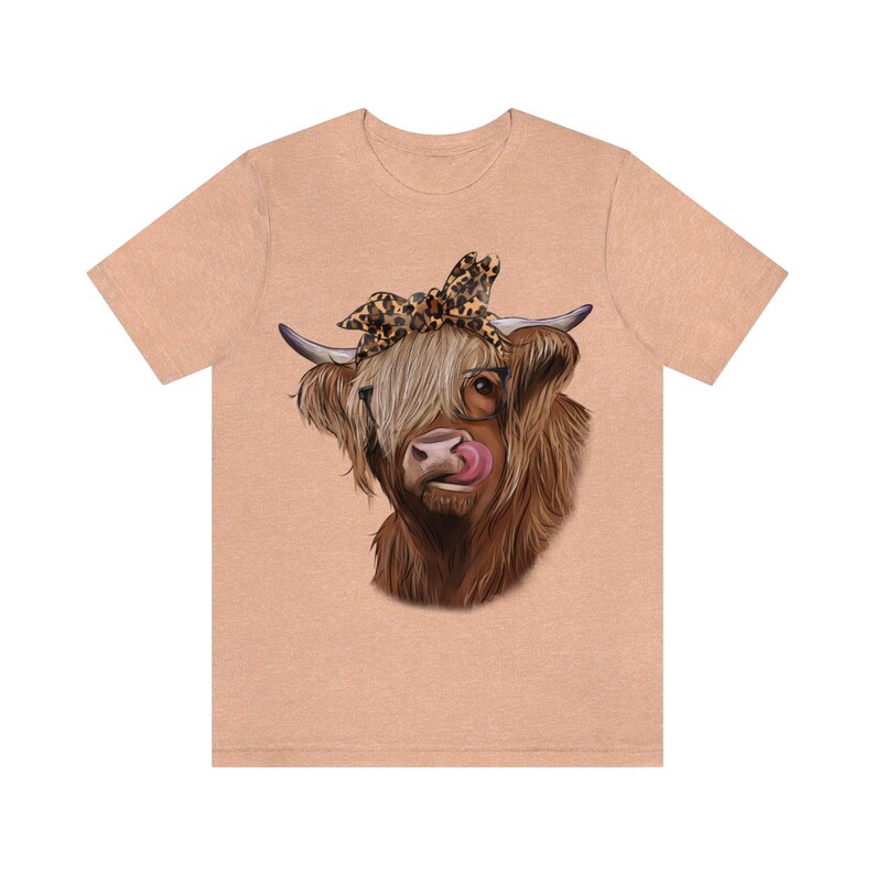 Camiseta de vaca de las Tierras Altas más linda / Camiseta de vaca de granja / Camiseta de vaca lamiendo / Idea de regalo encantadora para la vida en la granja / Jersey de algodón de manga corta con estampado de leopardo y vaca con banda imagen 8