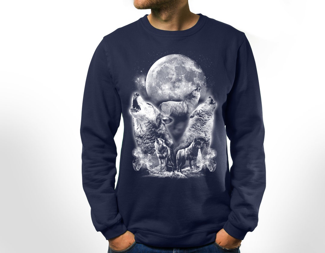 Sweatshirt à Capuche Avec Imprimé Loup, Lune Et éclairs - Marques Type Gildan, Unisexe, Neuf Sans étiquette