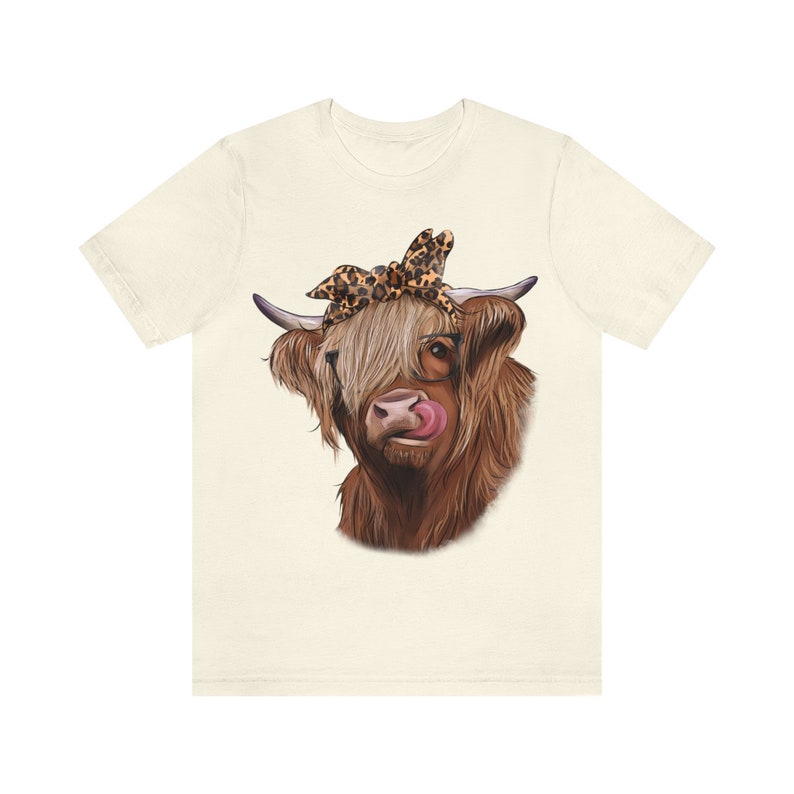 Camiseta de vaca de las Tierras Altas más linda / Camiseta de vaca de granja / Camiseta de vaca lamiendo / Idea de regalo encantadora para la vida en la granja / Jersey de algodón de manga corta con estampado de leopardo y vaca con banda Natural