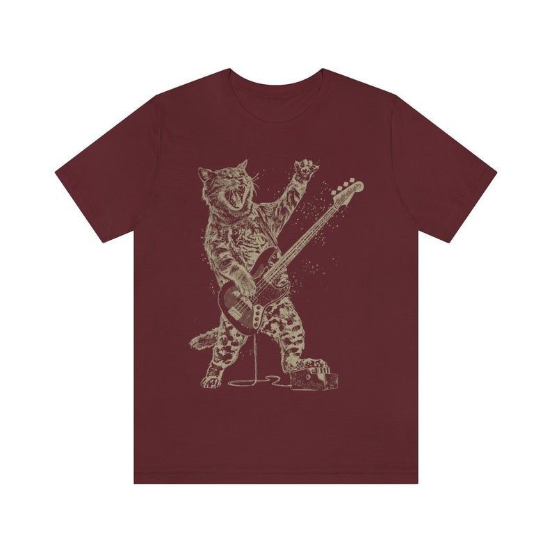 Koszulka z kotem dla basisty rockstar | Zabawna koszulka ze zwierzątkiem | Prezenty dla gitarzystów | Koszulki rockowe | Pomysł na prezent dla rockowego taty | Basista | Koszulki zespołu Maroon