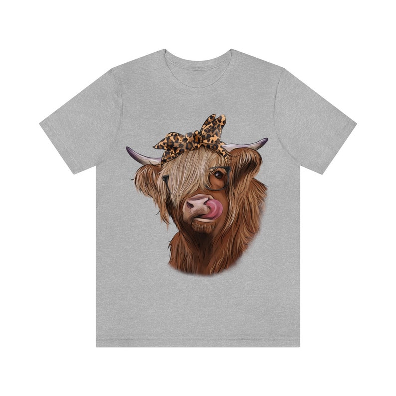 Camiseta de vaca de las Tierras Altas más linda / Camiseta de vaca de granja / Camiseta de vaca lamiendo / Idea de regalo encantadora para la vida en la granja / Jersey de algodón de manga corta con estampado de leopardo y vaca con banda Athletic Heather