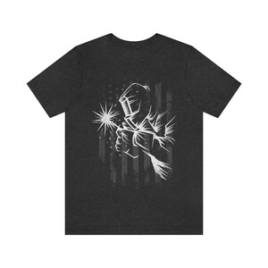 US Welder T-shirt | Welding Dad Shirt Gift Idea | Welder Design Tee | Iron Repair Jersey Cotton | Skilled Welder Shirts | USA Welder Tees Dark Grey Heather