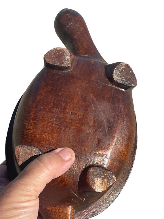 Vintage Wooden Turtle Figure | Brown Lidded Turtl… - image 3