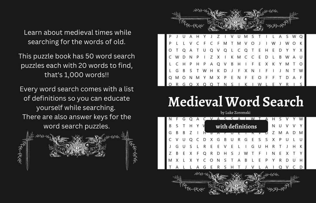 Medieval Word Search Puzzle Pages with Definitions Etsy Canada